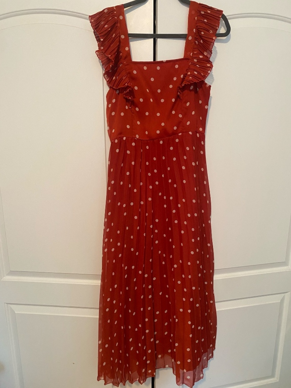 ASOS Tall pleated skater midi dress with square neck in rust spot